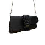 Lulu Townsend Women’s Black Satin With Ruched Detail Chain Strap Clutch Bag