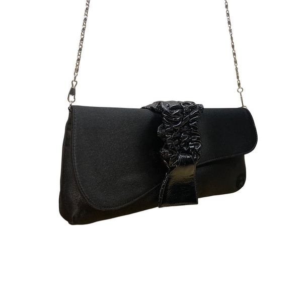 Lulu Townsend Women’s Black Satin With Ruched Detail Chain Strap Clutch Bag