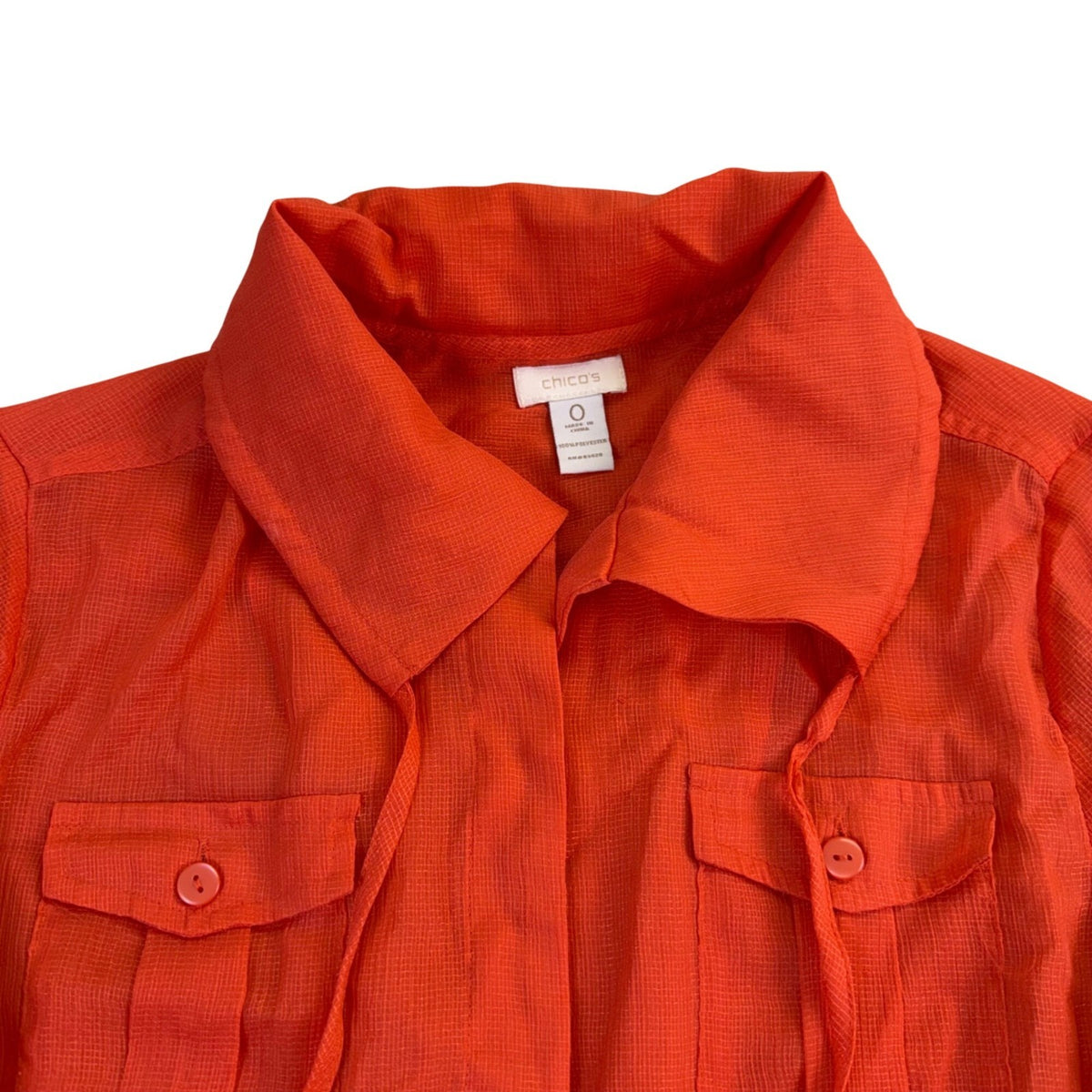 Chicos Womens Orange Utility Jacket With Drawstring Waist Pockets Size 0