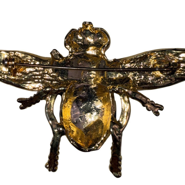 Gold Tone Enamel Bee Brooch Red Wings Enameled Detail Jewelry Pin Vintage