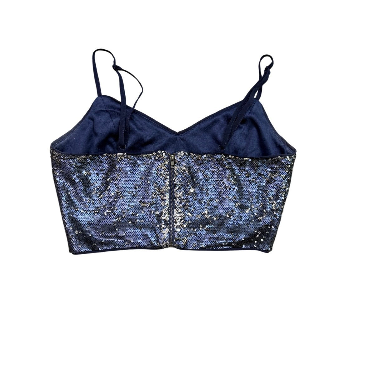 Lush Womens Navy Blue Sequin Crop Top Adjustable Straps Polyester/Nylon Size S