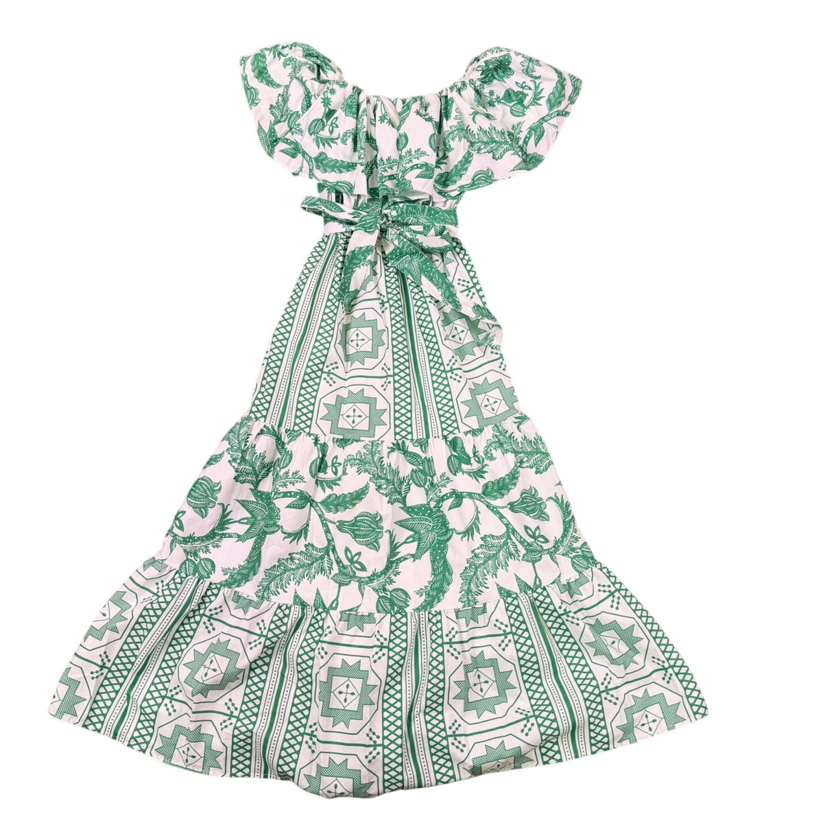 Peekskill Womens Green Cotton Maxi Dress With Tiered Details & Off-Shoulder  Sz 