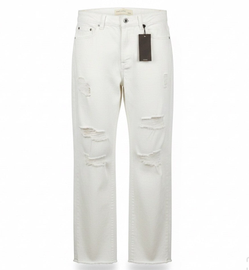 Banjara Womens White Distressed Straight-Leg Jeans With Raw Hem Size 9/28