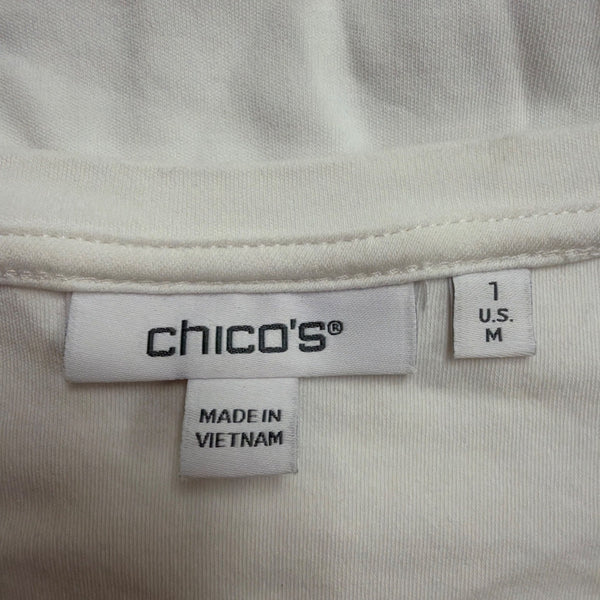 Chicos Womens White Cotton Eyelet Flutter Sleeve Blouse Size 1 US M