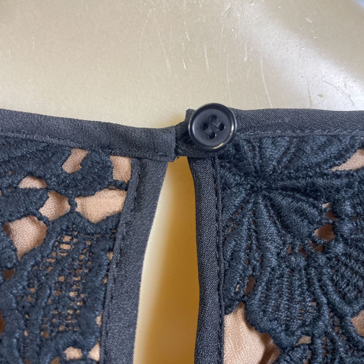 Talbots Petites Black Floral Lace Short Sleeve Top 14P New