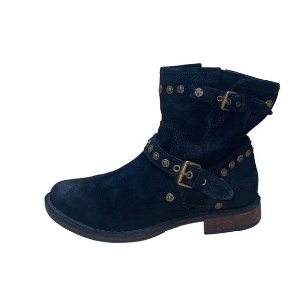 UGG Women’s Black Suede Studded Fabrizia Mid-Calf Biker Boots Size 7