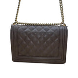 Bebe Women’s Gray Faux Leather Quilted With Gold Chain Strap Shoulder Bag