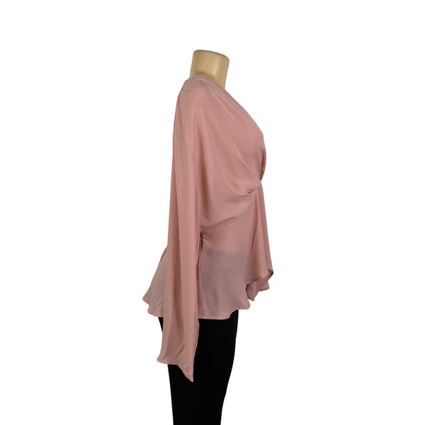 Fashion Nova Womens Pink Long-Sleeve Blouse Draped Front Flowy Hem Sz L