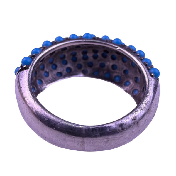Sterling Silver 925 Turquoise Beaded Ring Size 7 Dome Design Boho Statement Band