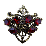 Gold-Tone Red Glass Brooch & Clip-On Earrings Set Victorian-Inspired Jewelry