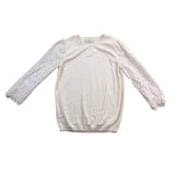 Loft Womens Ivory Cotton Blend Embroidered Puff Sleeve Pullover Sweater Size S