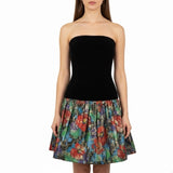 Morton Myles Womens Black Velvet Strapless Floral Metallic Mini Dress Size 8