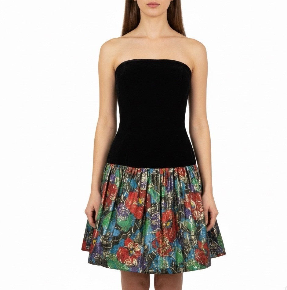 Morton Myles Womens Black Velvet Strapless Floral Metallic Mini Dress –  Picky Thrifter