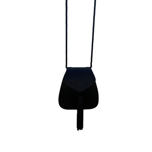 Preview Collection Womens Black Faux Satin Tassel & Braided Strap Crossbody Bag