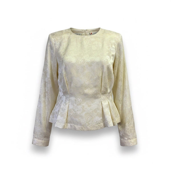 Chaus Womens Off-White Silk Floral Pattern Long Sleeve Top Elegant & Chic Sz 10 