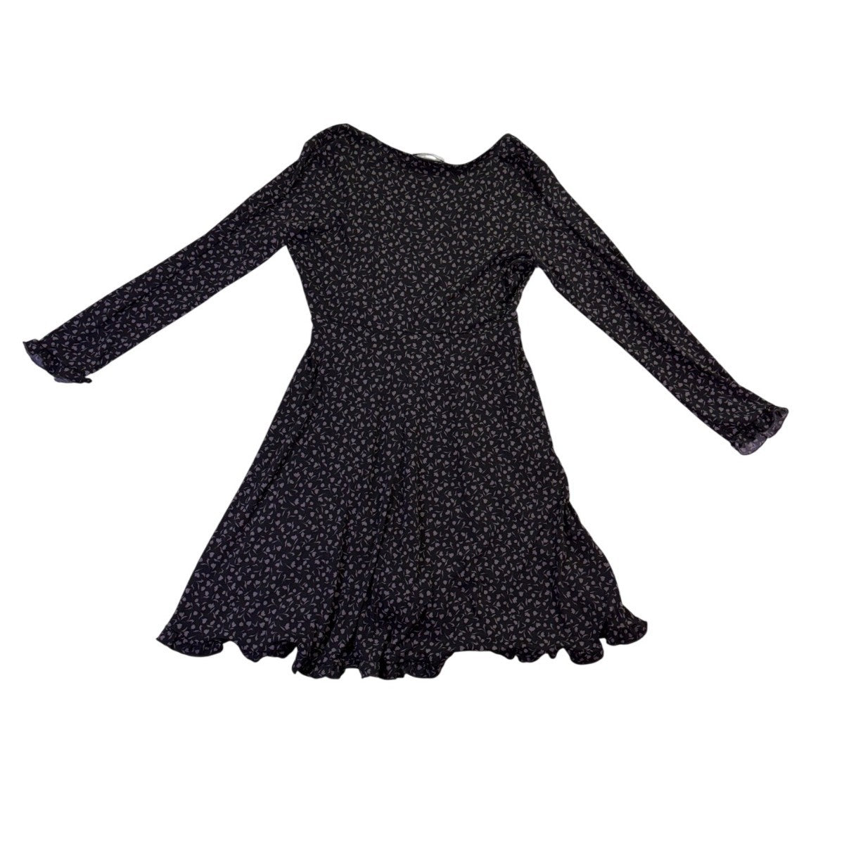 Gilli Womens Black Floral Wrap Dress Long Sleeve Midi Length Ruffle Hem Size M