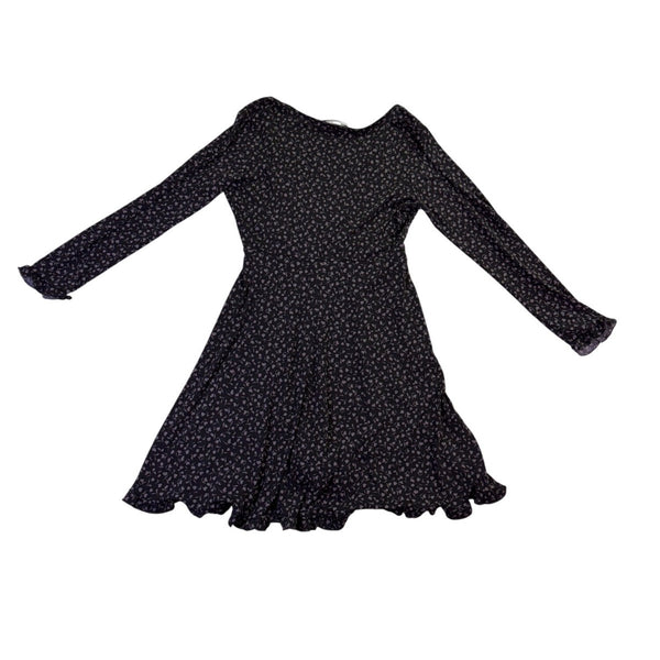Gilli Womens Black Floral Wrap Dress Long Sleeve Midi Length Ruffle Hem Size M