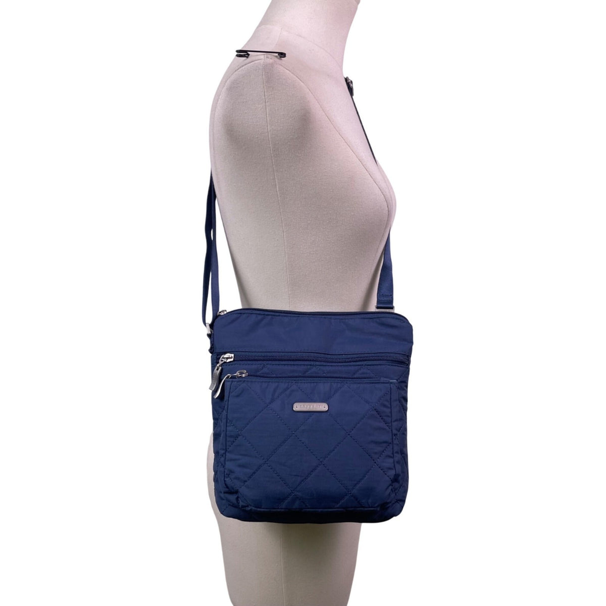 Baggallini Women’s Navy Quilted Adjustable Strap Multiple Pockets Crossbody Bag