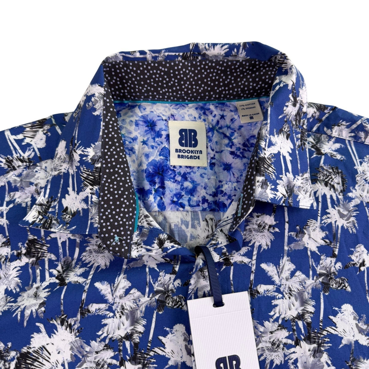 Brooklyn Brigade Mens Blue Cotton/Spandex Floral Short Sleeve Shirt Size M - New
