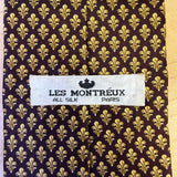 Les Montreux Mens Purple & Gold Silk Tie Fleur-De-Lis Print 58