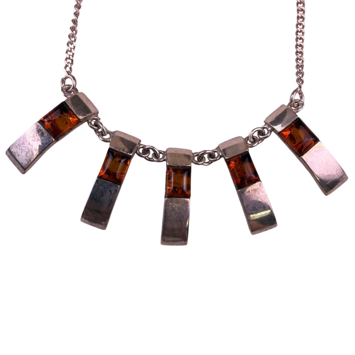 Vintage Collar Womens Silver Tone & Amber Modernist Baltic Sterling Necklace