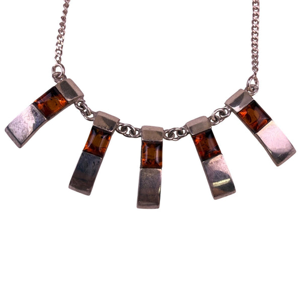 Vintage Collar Womens Silver Tone & Amber Modernist Baltic Sterling Necklace