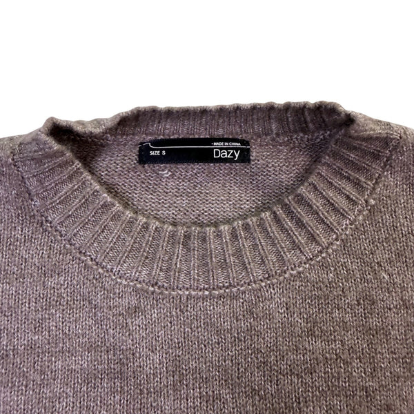 Dazy Mens Taupe Crew Neck Sweater Stylish Warm Knitwear Size S