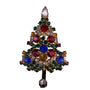 Warner Multicolor Rhinestone Christmas Tree Brooch Gold Tone Holiday Vintage Pin