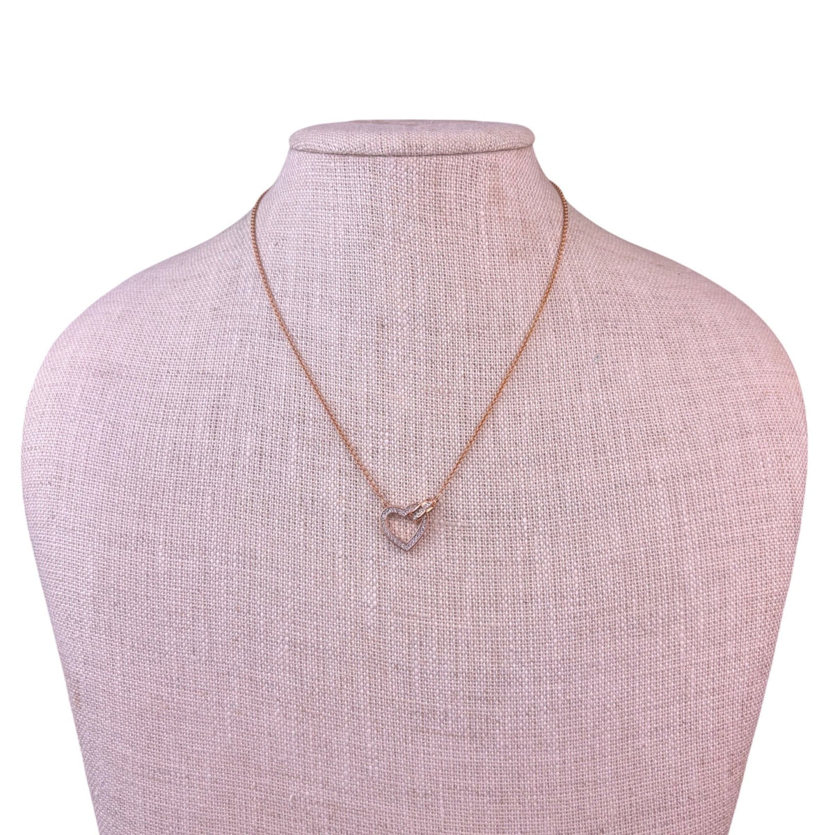 Swarovski Womens Rose Gold Tone Crystal Intertwined Heart Necklace Elegant Chain