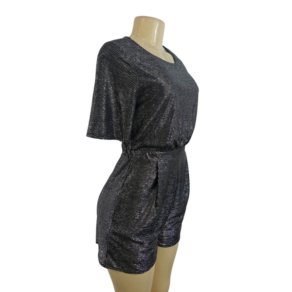 19 Cooper Women's Black and Silver Short Pants and Sleeve Jumpsuit Sz XS