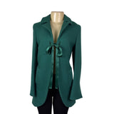 Kristina Ti Green Waffle Coat With Satin Ribbon Tie Waist Made In Italy Size M