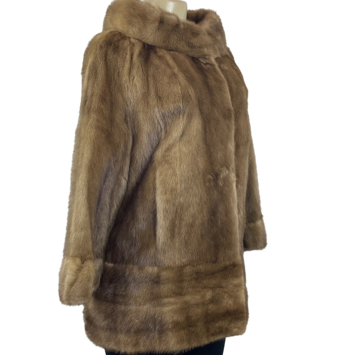 Vintage Thalhimers Women's Brown Fur Coat With 3/4 Sleeves & Hook Closure