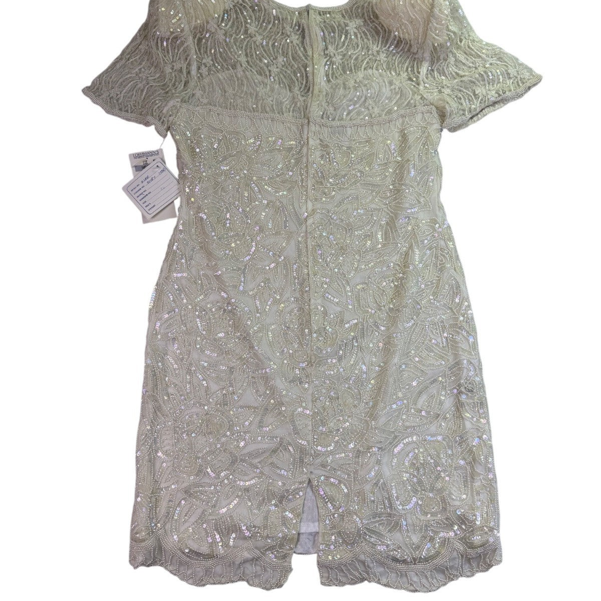 Sweelo Womens Ivory Silk Beaded Short Sleeve Dress Elegant Sequins Layered Sz XL