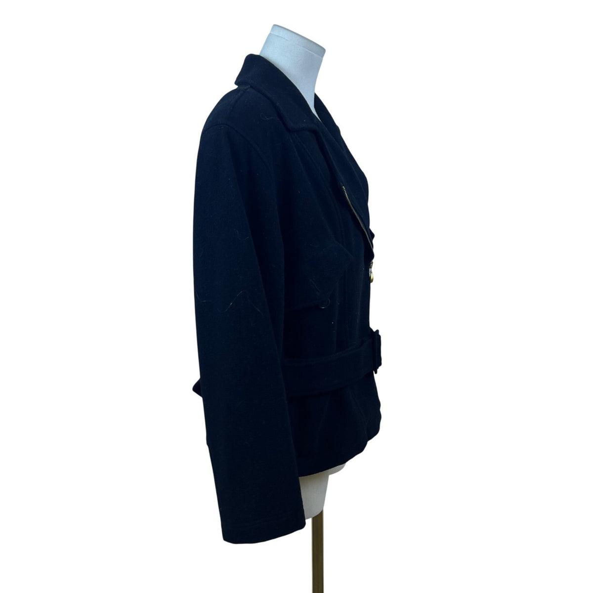 Classiques For Nordstrom Womens Black Wool Nylon Moto Jacket Belted Size M