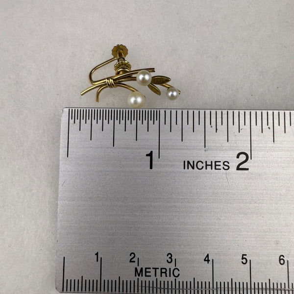 Krementz Vintage Gold Tone Screw Back Earrings Faux Pearl Floral Design