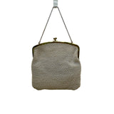 Vintage Women’s White Beaded Evening Clutch Gold Frame Chain Handle
