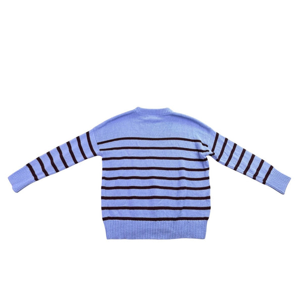 Loft Womens Light Blue & Brown Knit Striped Pullover Sweater Size XL