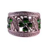 Sterling Silver Womens Green Gem Clover Pattern Band Ring Intricate Design Sz 8