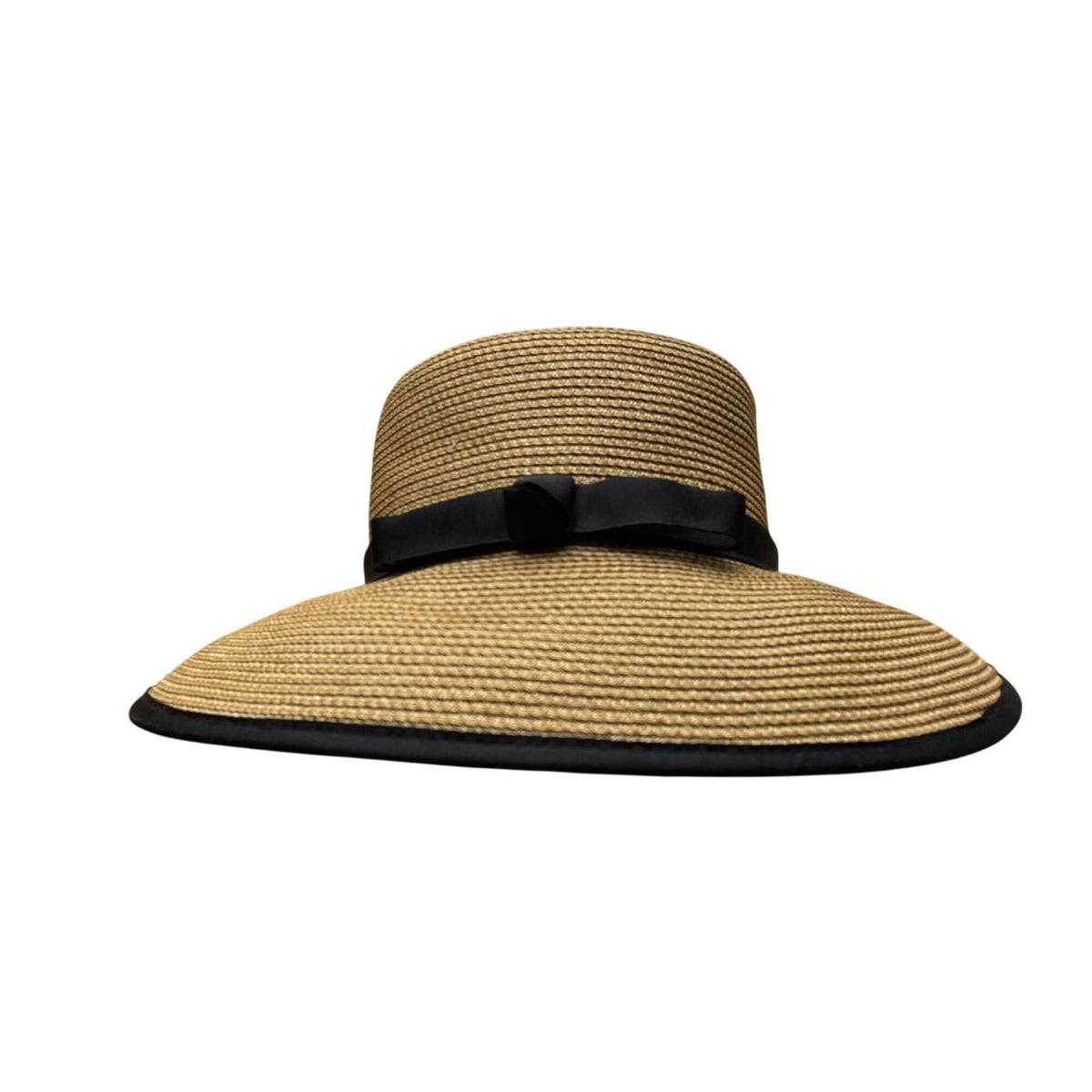 Eric Javits Womens Natural & Black Squishee Straw Sun Hat Adjustable Band OS