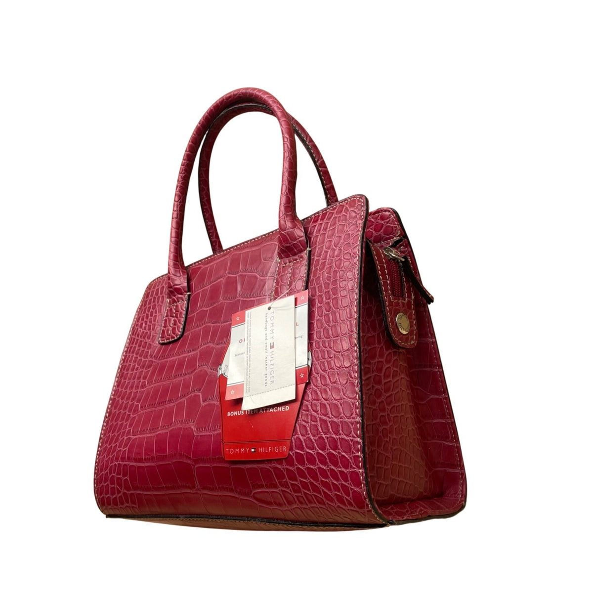 Tommy Hilfiger Women’s Red Croc Embossed Leather Picture Perfect Satchel Bag