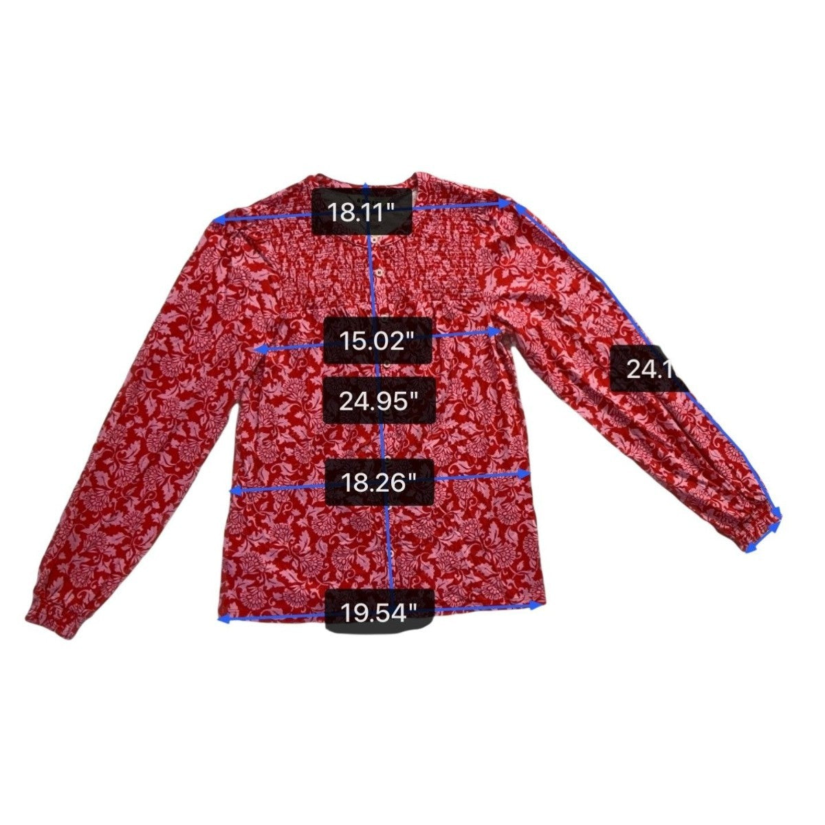 Boden Womens Red Elsa Smocked Yoke Jersey Shirt Long Sleeve Top Sz US 4 - New