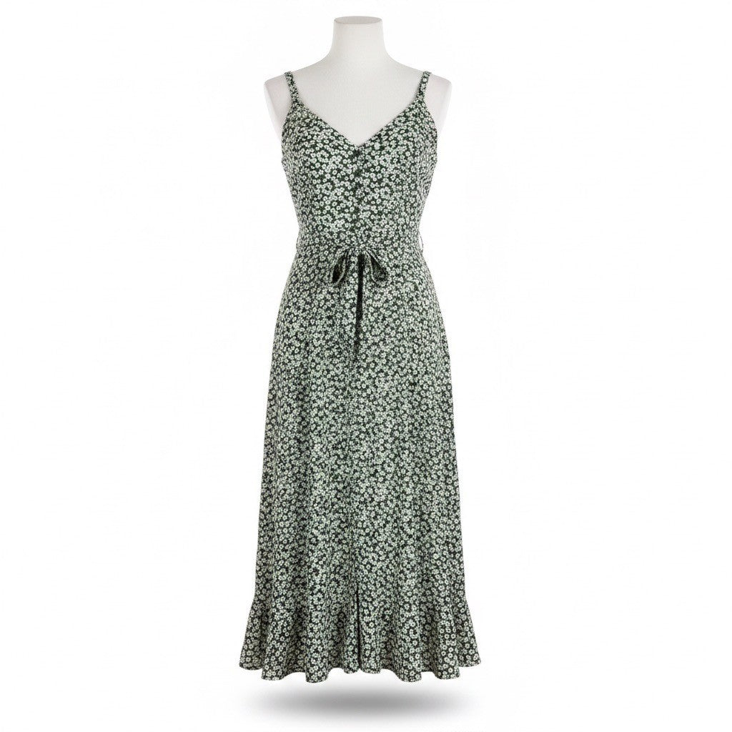Lulus Womens Green Floral Maxi Dress Sleeveless Adjustable Straps Size Large