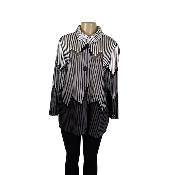 Chicos Womens Black & White Striped Sheer Button-Front Tunic Jacket Size 3 - New