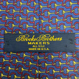 Brooks Brothers Mens Blue Silk Tie Horn And Bridle Pattern Elegant Design