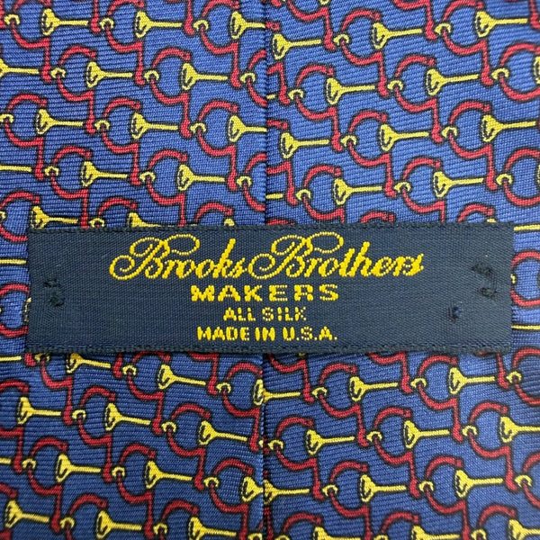 Brooks Brothers Mens Blue Silk Tie Horn And Bridle Pattern Elegant Design