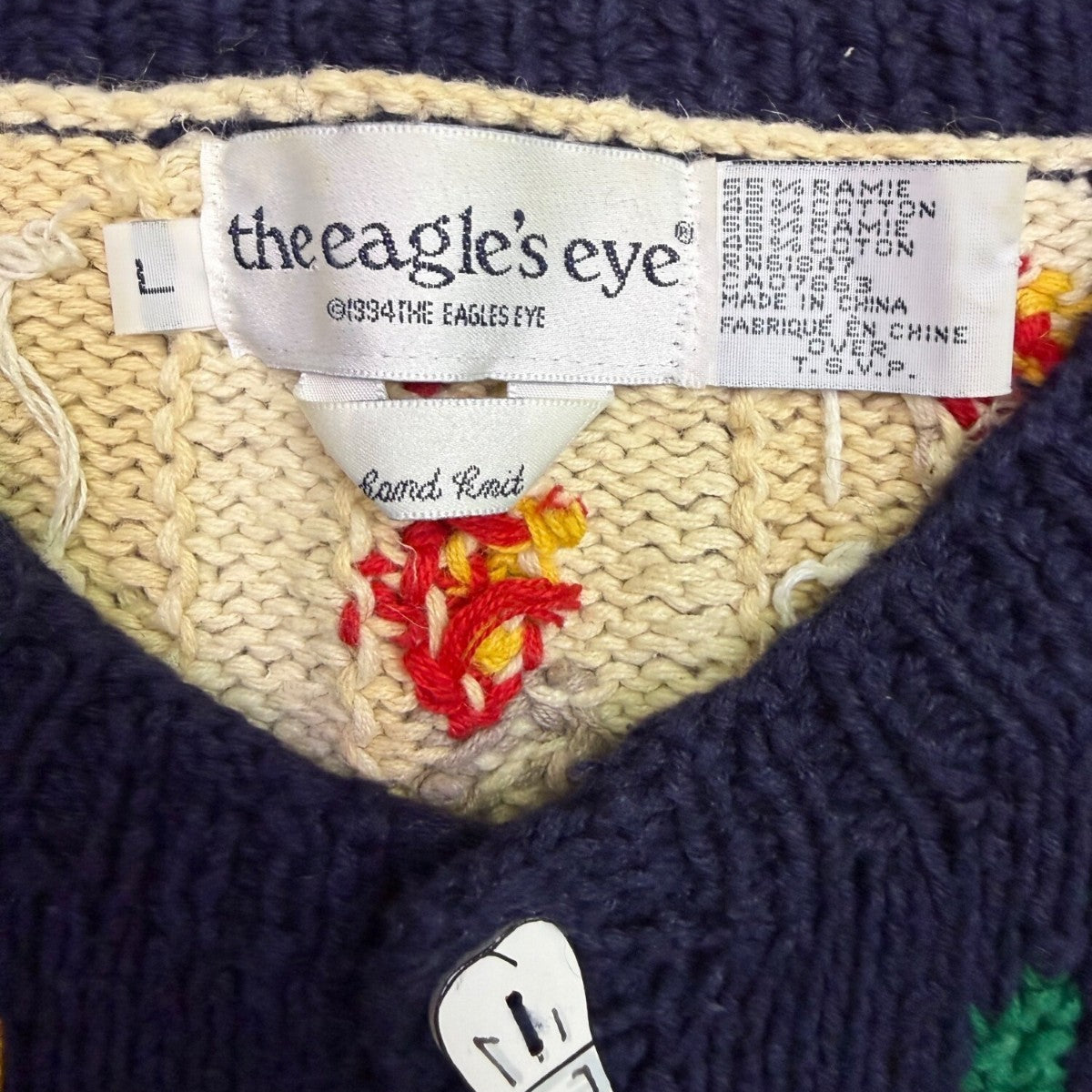 The Eagles Eye Womens Navy Food-Themed Cardigan Large Vibrant Graphics