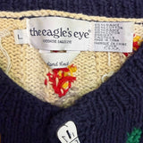 The Eagles Eye Womens Navy Food-Themed Cardigan Large Vibrant Graphics