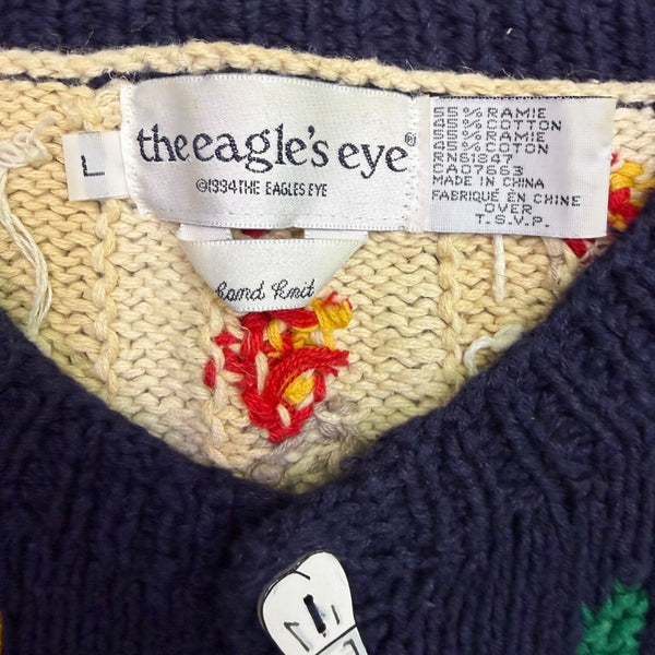 The Eagles Eye Womens Navy Food-Themed Cardigan Large Vibrant Graphics