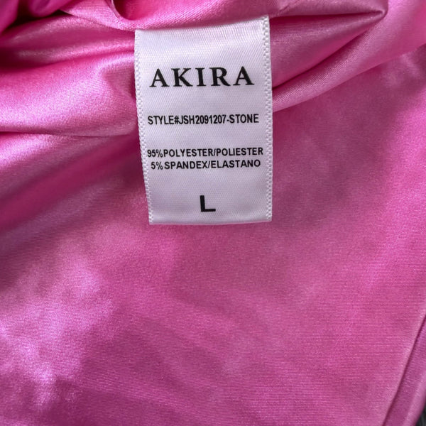 Akira Womens Pink Rhinestone Mini Slip Dress Sparkling Style  Size L