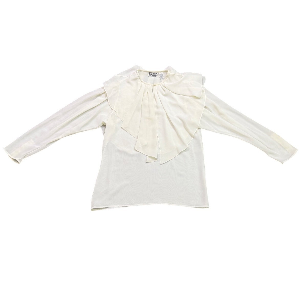 Regina Porter Womens Ivory Ruffle Front Button Long Sleeve Blouse Size 10